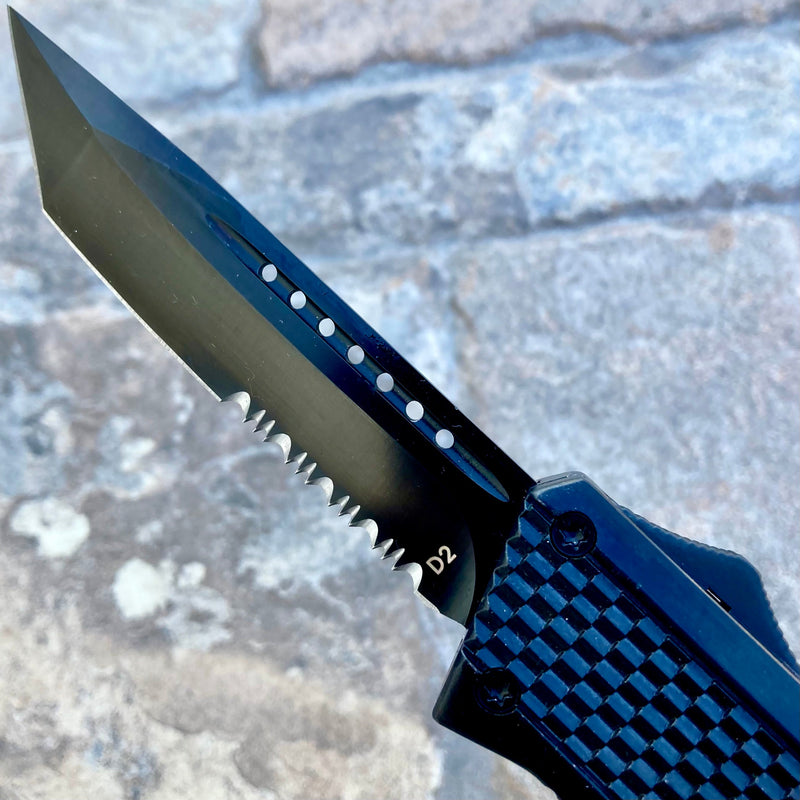 SANITY JEWELRY® D2 Steel 9.5" Frank Nitti Large - "Prohibition Series" - Tanto Serrated Black - LBLTR