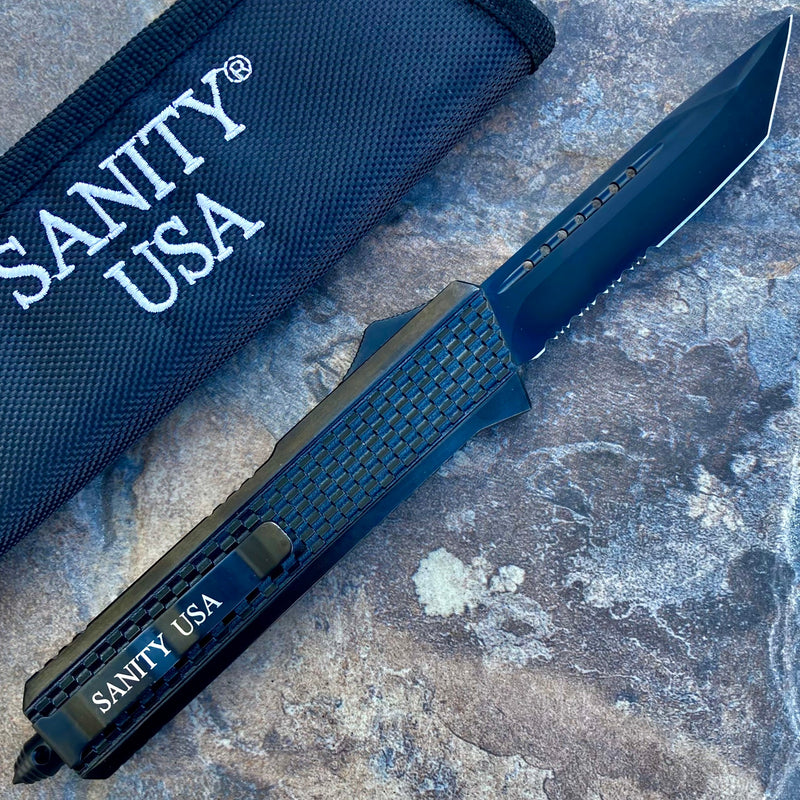 SANITY JEWELRY® D2 Steel 9.5" Frank Nitti Large - "Prohibition Series" - Tanto Serrated Black - LBLTR