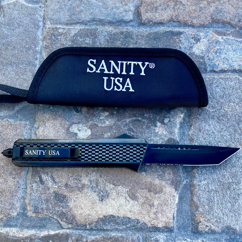 SANITY JEWELRY® D2 Steel 9.5" Frank Nitti Large - "Prohibition Series" - Tanto Serrated Black - LBLTR