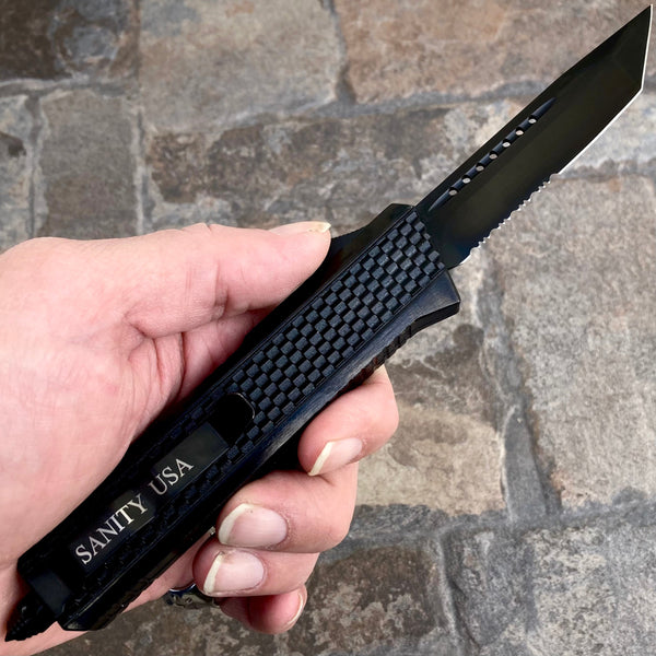 SANITY JEWELRY® D2 Steel 9.5" Frank Nitti Large - "Prohibition Series" - Tanto Serrated Black - LBLTR