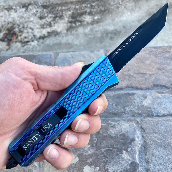 SANITY JEWELRY® D2 Steel 9.5" Frank Nitti Large - "Prohibition Series" - Tanto Serrated Blue - LBTR