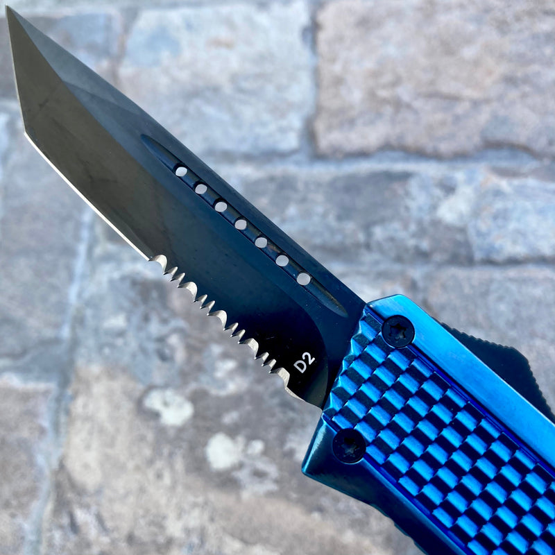 SANITY JEWELRY® D2 Steel 9.5" Frank Nitti Large - "Prohibition Series" - Tanto Serrated Blue - LBTR