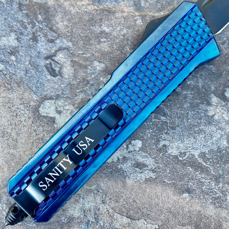 SANITY JEWELRY® D2 Steel 9.5" Frank Nitti Large - "Prohibition Series" - Tanto Serrated Blue - LBTR