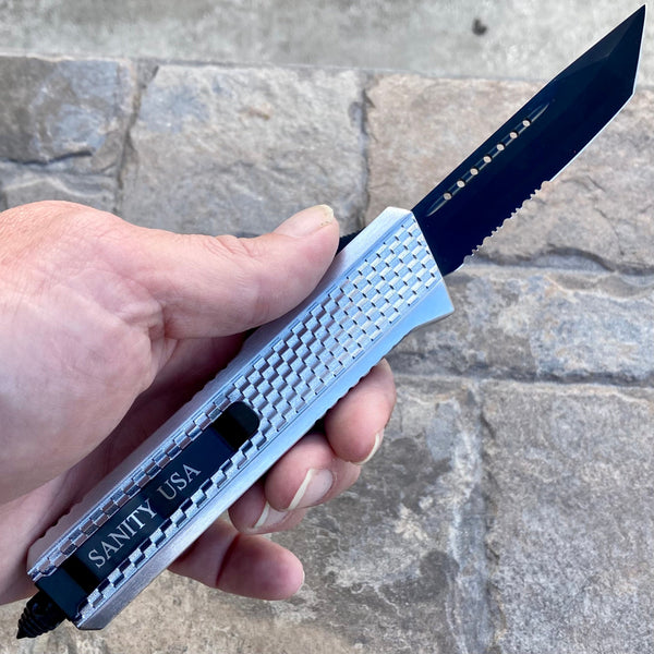 SANITY JEWELRY® D2 Steel 9.5" Frank Nitti Large - "Prohibition Series" - Tanto Serrated Chrome - LCTR