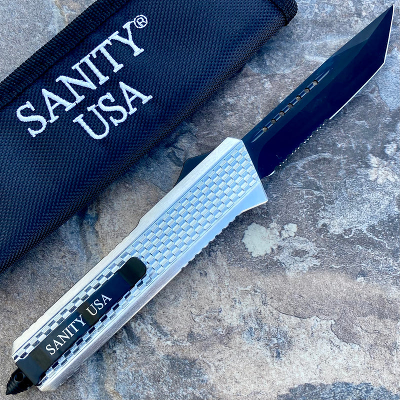 SANITY JEWELRY® D2 Steel 9.5" Frank Nitti Large - "Prohibition Series" - Tanto Serrated Chrome - LCTR