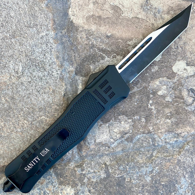 SANITY JEWELRY® D2 Steel 9.5” Frank Nitti Large - "Prohibition Series" - Tanto Smooth Black - LTANTO