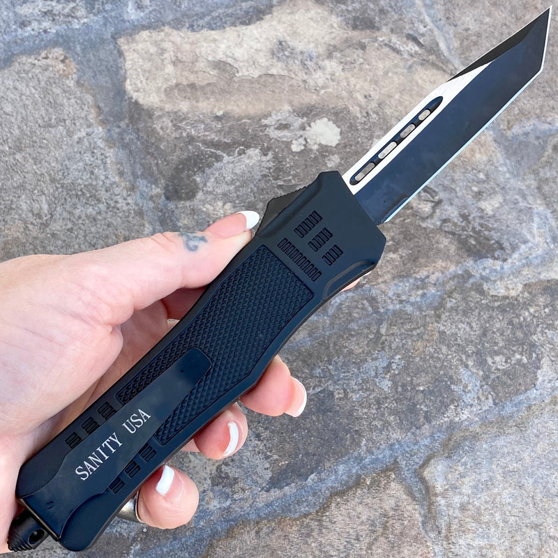 SANITY JEWELRY® D2 Steel 9.5” Frank Nitti Large - "Prohibition Series" - Tanto Smooth Black - LTANTO