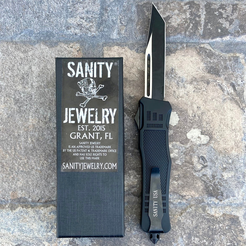 SANITY JEWELRY® D2 Steel 9.5” Frank Nitti Large - "Prohibition Series" - Tanto Smooth Black - LTANTO