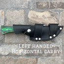 SANITY JEWELRY® D2 Steel Belt Sheath Left Handed Horizontal 10” Rough Rider Series - Army - Green & Black Wood - D2 Steel - Horizontal & Vertical Carry - CUS68
