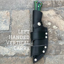 SANITY JEWELRY® D2 Steel Belt Sheath Left Handed Vertical 10” Rough Rider Series - Army - Green & Black Wood - D2 Steel - Horizontal & Vertical Carry - CUS68