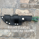 SANITY JEWELRY® D2 Steel Belt Sheath Right Handed Horizontal 10” Rough Rider Series - Army - Green & Black Wood - D2 Steel - Horizontal & Vertical Carry - CUS68