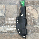 SANITY JEWELRY® D2 Steel Belt Sheath Right Handed Vertical 10” Rough Rider Series - Army - Green & Black Wood - D2 Steel - Horizontal & Vertical Carry - CUS68