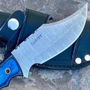 SANITY JEWELRY® Damascus Steel 10" Bumpy Johnson - Blue & Black Wood - Damascus - Horizontal & Vertical Carry - BJ03