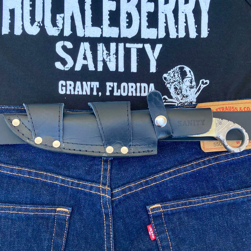 Sanity Jewelry Damascus Steel 11” Al Capone - I'll Be Your Huckleberry Bone - Damascus - Horizontal & Vertical Carry - ACF05