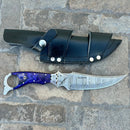 Sanity Jewelry Damascus Steel 11” John Dillinger - Blue/Violet Wood - Damascus - Horizontal & Vertical Carry - JDE07