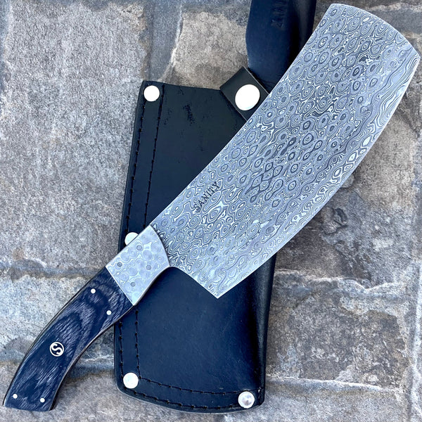 SANITY JEWELRY® Damascus Steel 12" "The Cleaver" William Poole - Black Wood -  Damascus Steel - WP01