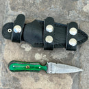 SANITY JEWELRY® Damascus Steel 6” Bonnie & Clyde - Green & Black Wood - Damascus - Horizontal & Vertical Carry - BC11