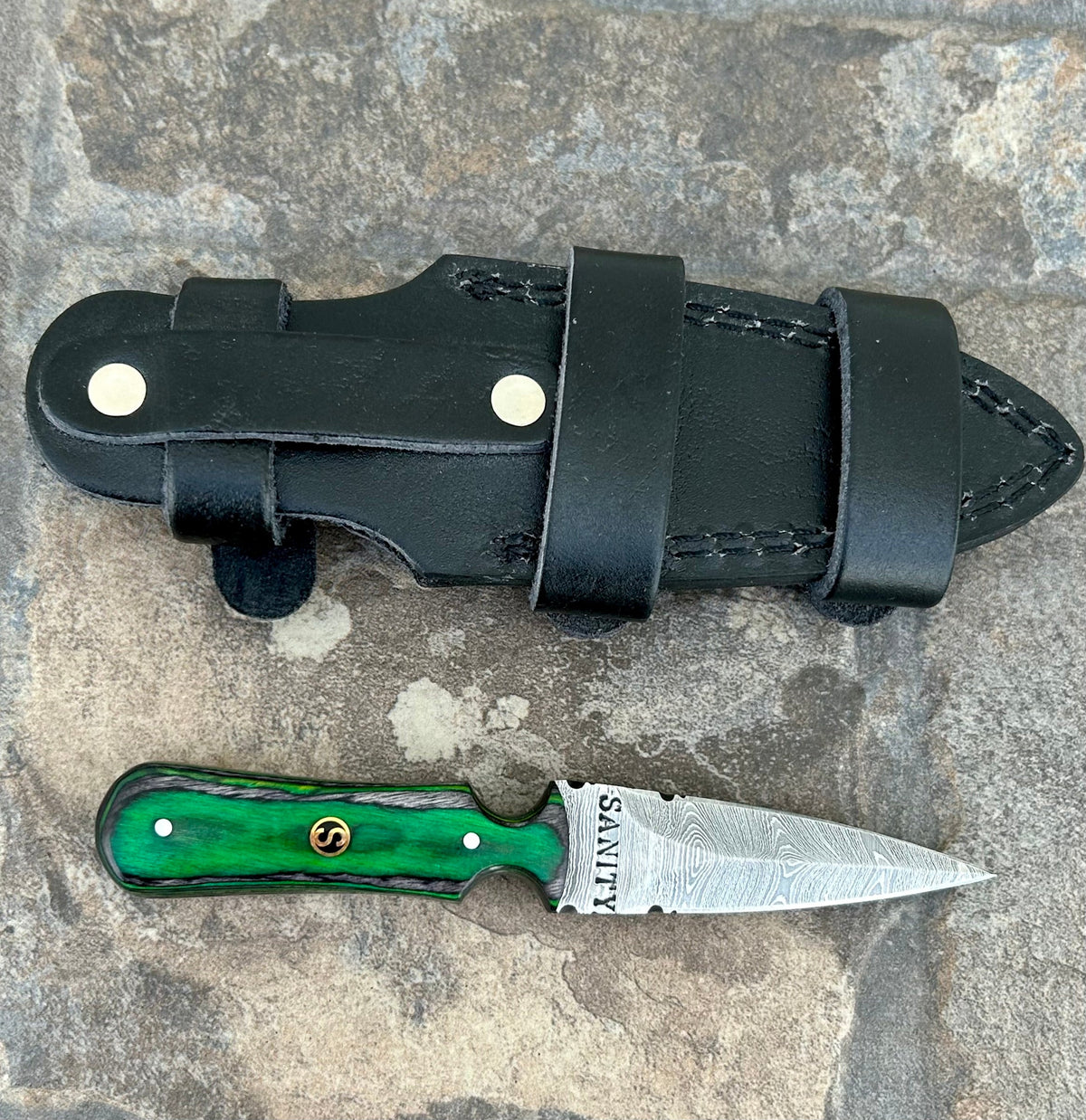 6” Bonnie & Clyde - Green & Black Wood - Damascus - Horizontal & Verti