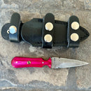 SANITY JEWELRY® Damascus Steel 6” Bonnie & Clyde - Pink Wood - Damascus - Horizontal & Vertical Carry - BC03