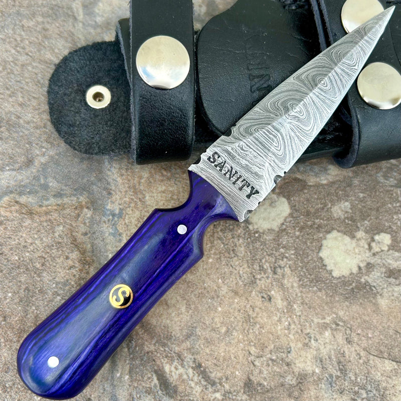 SANITY JEWELRY® Damascus Steel 6” Bonnie & Clyde - Purple Wood - Damascus - Horizontal & Vertical Carry - BC10