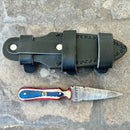 SANITY JEWELRY® Damascus Steel 6” Bonnie & Clyde - Red, White & Blue Wood - Damascus - Horizontal & Vertical Carry - BC04