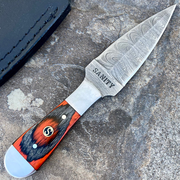 SANITY JEWELRY® Damascus Steel 6” Boot / Vest Steel with Clip - Cole Younger - Orange & Black Handle - CY606