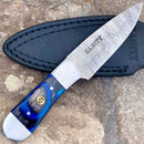 SANITY JEWELRY® Damascus Steel 6" Cole Younger - Boot Sheath W/Clip - Skinner Blue & Black - CY04