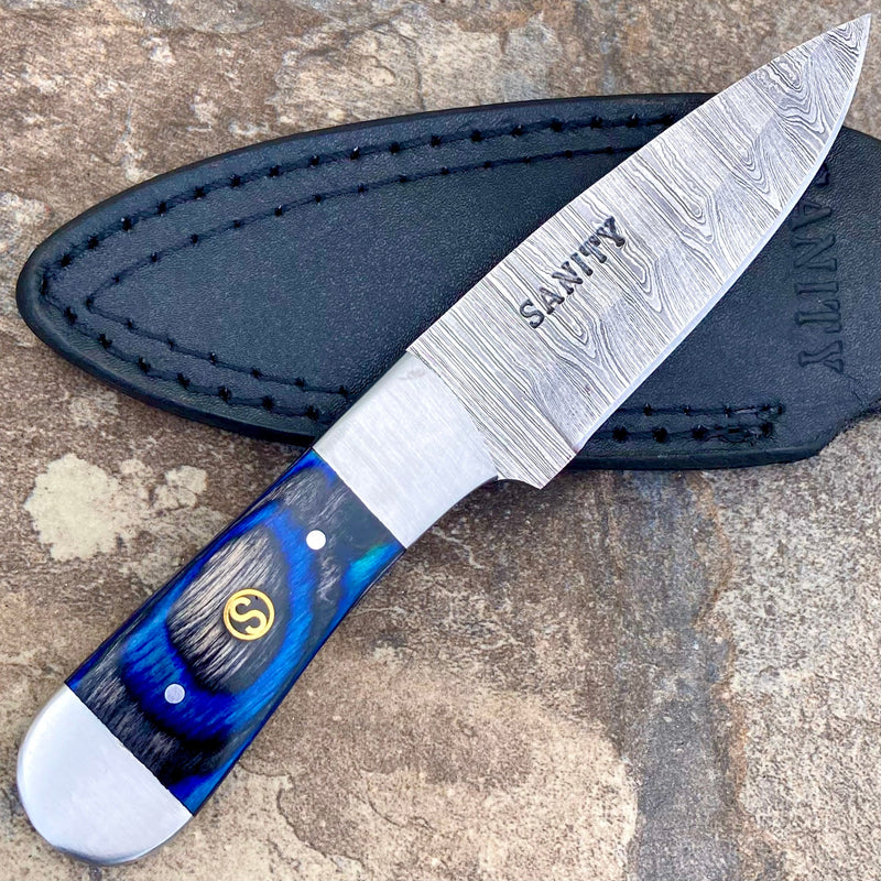 SANITY JEWELRY® Damascus Steel 6" Cole Younger - Boot Sheath W/Clip - Skinner Blue & Black - CY04