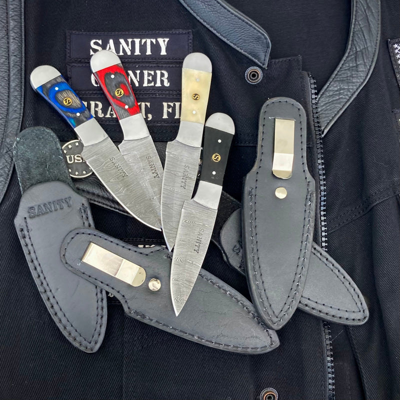 SANITY JEWELRY® Damascus Steel 6" Cole Younger - Boot Sheath W/Clip - Skinner Buffalo - CYS02