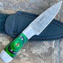 SANITY JEWELRY® Damascus Steel 6" Cole Younger - Boot Sheath W/Clip - Skinner Green & Black - CYS07