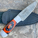 SANITY JEWELRY® Damascus Steel 6" Cole Younger - Boot Sheath W/Clip - Skinner Orange & Black - CYT06
