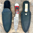 SANITY JEWELRY® Damascus Steel 6" Cole Younger - Boot Sheath W/Clip - Skinner Red & Black - CYS03