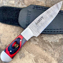 SANITY JEWELRY® Damascus Steel 6" Cole Younger - Boot Sheath W/Clip - Skinner Red & Black - CYS03