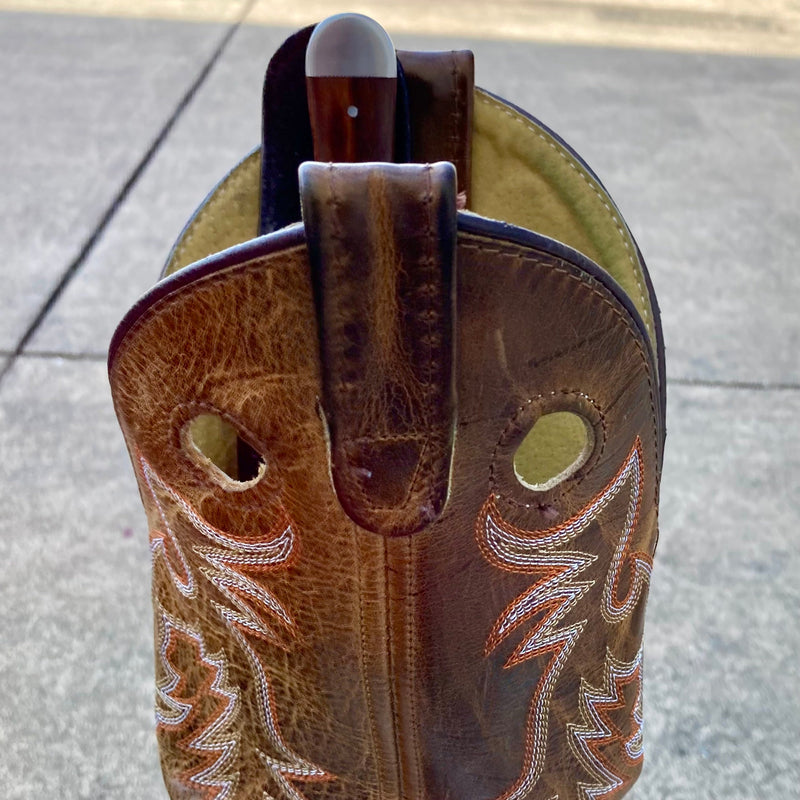 SANITY JEWELRY® Damascus Steel 6" Cole Younger - Boot Sheath W/Clip - Tanto Mahogany - CYT07