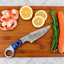 SANITY JEWELRY® Damascus Steel 7.5" Al Capone Damascus Steel Kitchen & Camp Knife - Blue - AC705