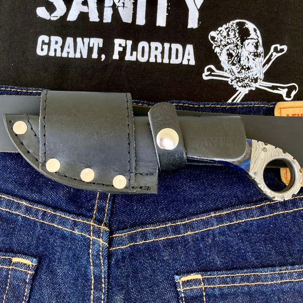 SANITY JEWELRY® Damascus Steel 7" Al Capone - Horizontal & Vertical Carry - Blue & Black Wood - 9 inches - AC705