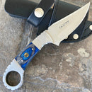 SANITY JEWELRY® Damascus Steel 7" Al Capone - Horizontal & Vertical Carry - D2 Steel - Blue & Black Wood - 7 inches - A2705