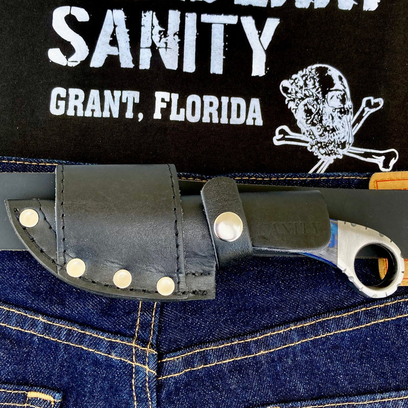 SANITY JEWELRY® Damascus Steel 7" Al Capone - Horizontal & Vertical Carry - D2 Steel - Blue & Black Wood - 7 inches - A2705
