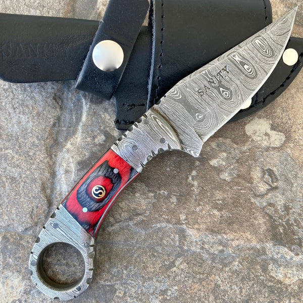 SANITY JEWELRY® Damascus Steel 7" Al Capone - Horizontal & Vertical Carry - Red & Black Wood - 7 inches - AC701