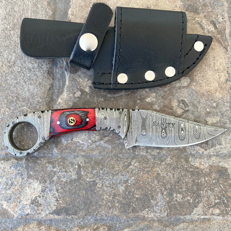 Red Capone 7.5” Al Capone - Red & Black Wood - Damascus - Horizontal & Vertical C