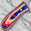 SANITY JEWELRY® Damascus Steel 7" Jesse James Damascus Steel Kitchen & Camp Knife - Red/White/Blue - JJ015
