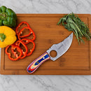 SANITY JEWELRY® Damascus Steel 7" Jesse James Damascus Steel Kitchen & Camp Knife - Red/White/Blue - JJ015