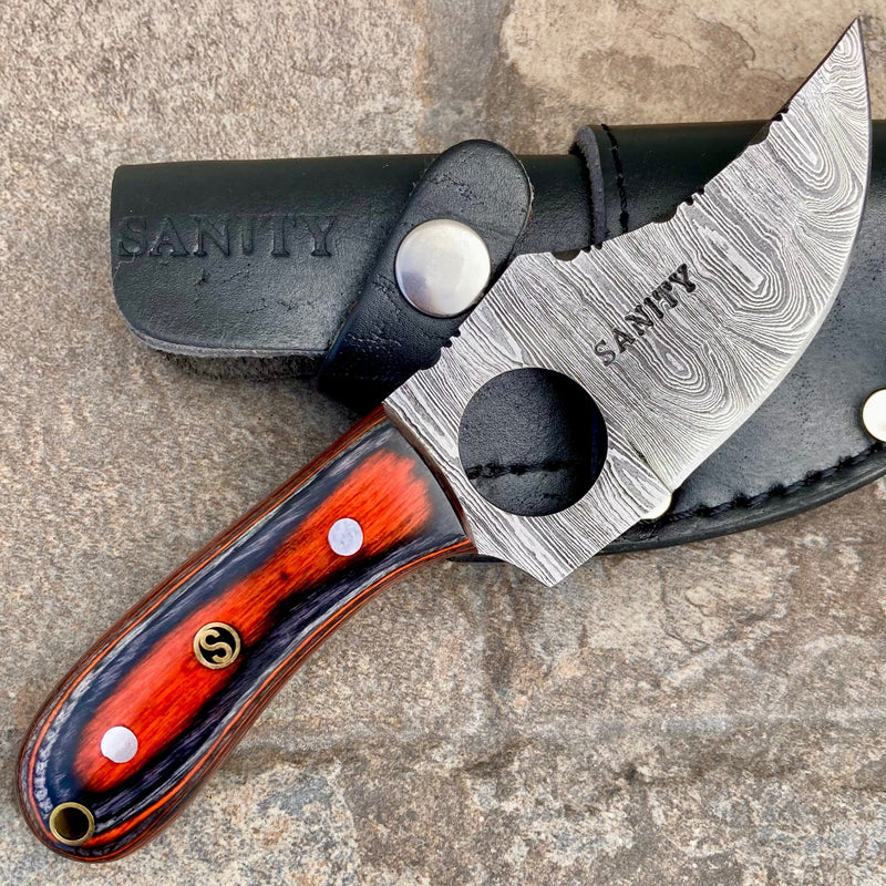 SANITY JEWELRY® Damascus Steel 7" Jesse James - Orange & Black Wood - Damascus - Horizontal & Vertical Carry - JJ014