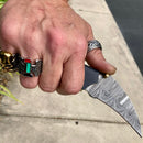 SANITY JEWELRY® Damascus Steel 8" Outlaw Series - Damascus Steel Folder - Buffalo Horn - OF02