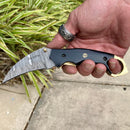 SANITY JEWELRY® Damascus Steel 8" Outlaw Series - Damascus Steel Folder - Buffalo Horn - OF02