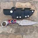 Sanity Jewelry Damascus Steel 9” Al Capone - Red/White/Blue Wood - Damascus - Horizontal & Vertical Carry - PE04