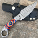Sanity Jewelry Damascus Steel 9” Al Capone - Red/White/Blue Wood - Damascus - Horizontal & Vertical Carry - PE04