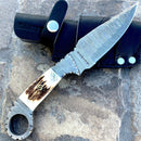 Sanity Jewelry Damascus Steel 9" Al Capone - Stag Antler - Damascus - Horizontal & Vertical Carry - PE01