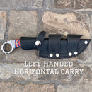 Sanity Jewelry Damascus Steel Belt Sheath Left Handed Horizontal 9” Al Capone - Red/White/Blue Wood - Damascus - Horizontal & Vertical Carry - PE04