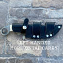 Sanity Jewelry Damascus Steel Belt Sheath Left Handed Horizontal 9" Al Capone - Stag Antler - Damascus - Horizontal & Vertical Carry - PE01